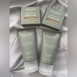 deep steep Rosemary Mint Body Wash and Lotion, 2 luxury bar soap